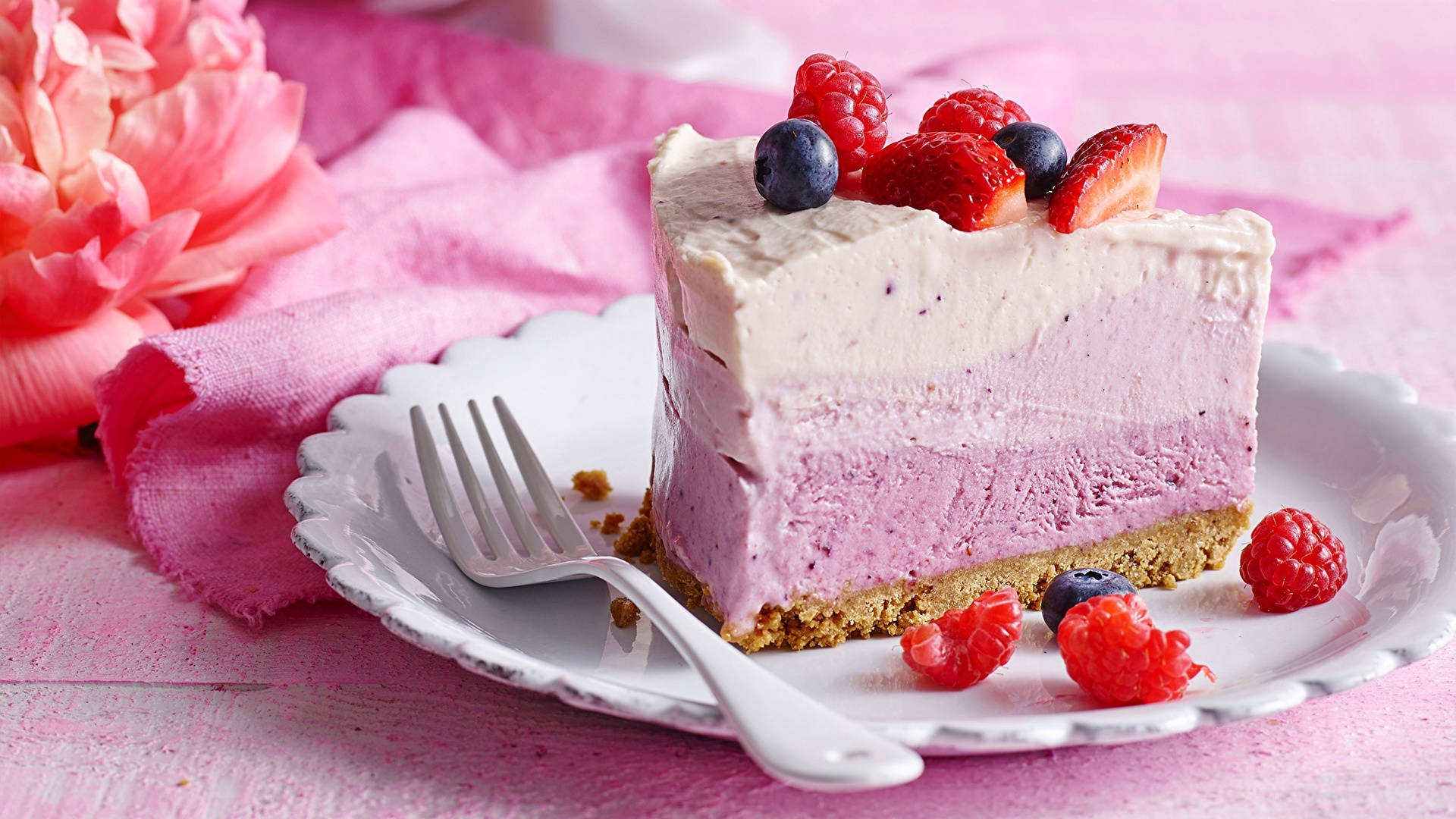 Vanille Jordbær Cheesecake Dessert Wallpaper