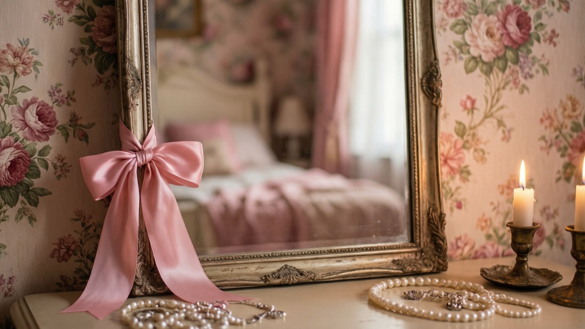Vanity Ribbon Reflection Wallpaper
