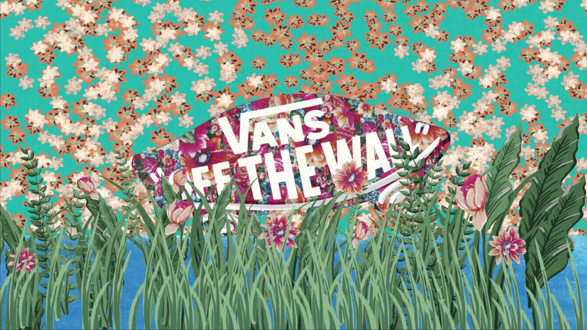 Tapetet Den originale Vans-florale kunst: Et optisk energi-boomerende mønster med originale Vans logoer. Wallpaper