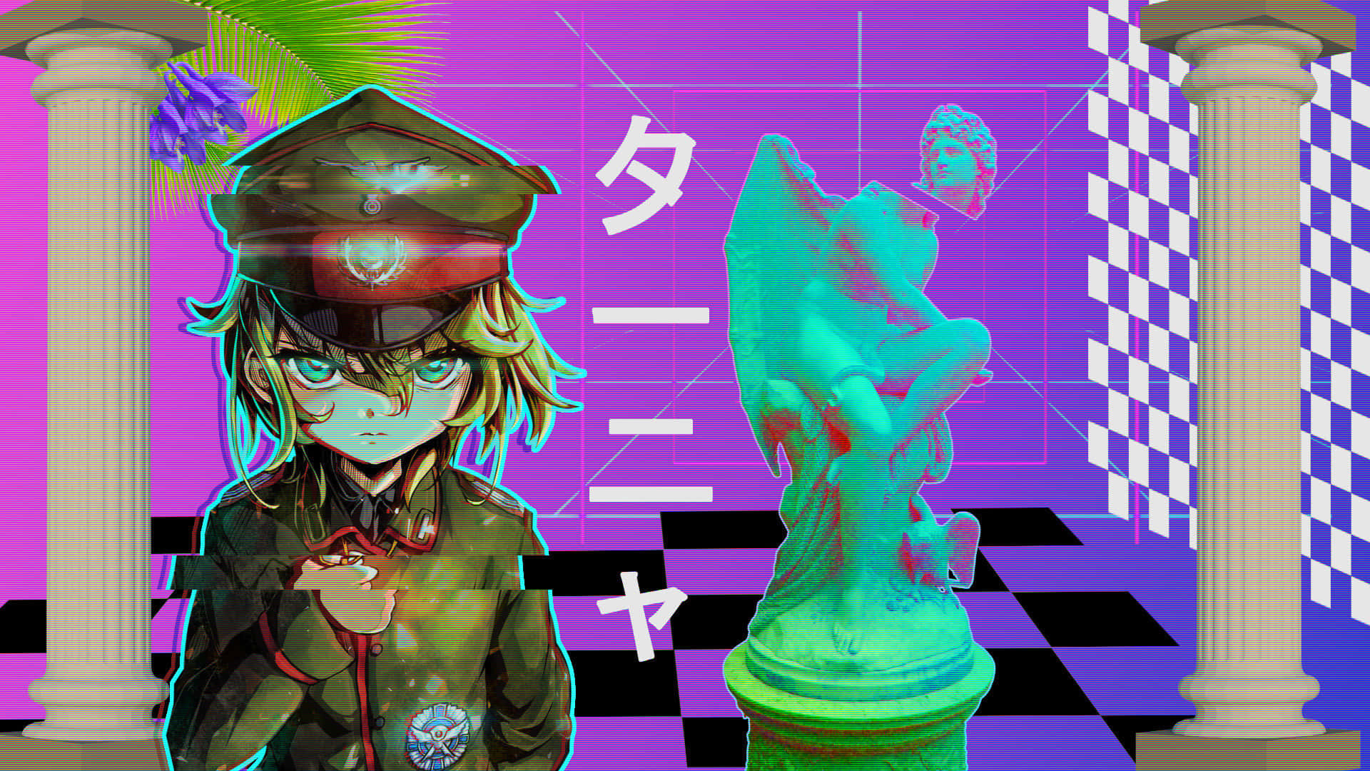 Vaporwave Anime Headless Statue Wallpaper