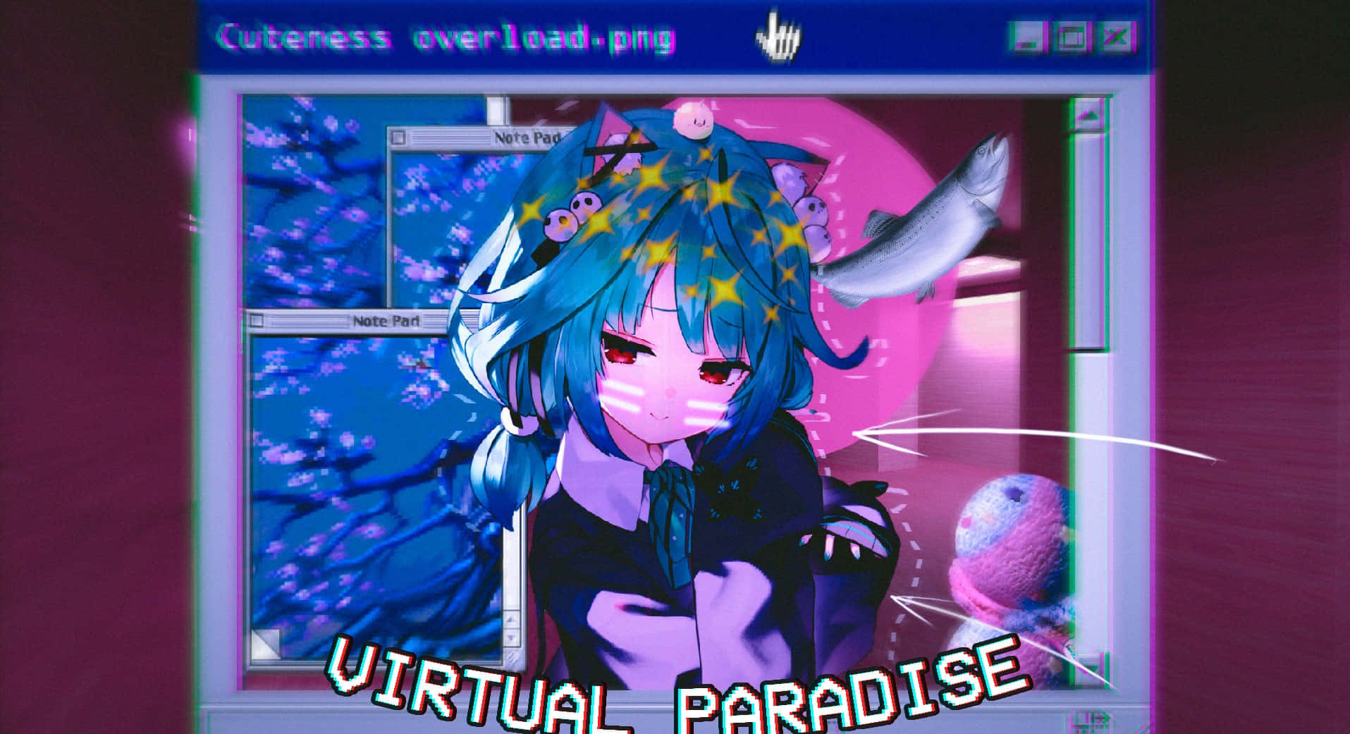 Vaporwave Anime Virtual Paradise Wallpaper