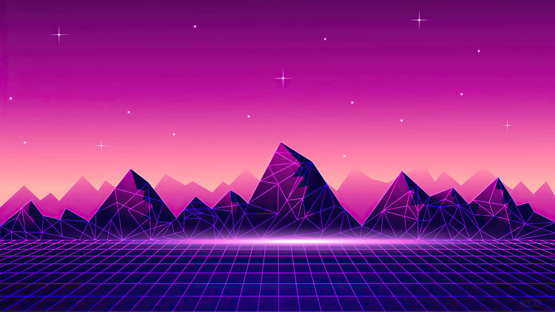 Pink And Purple Mountains Vaporwave Digital Art Background