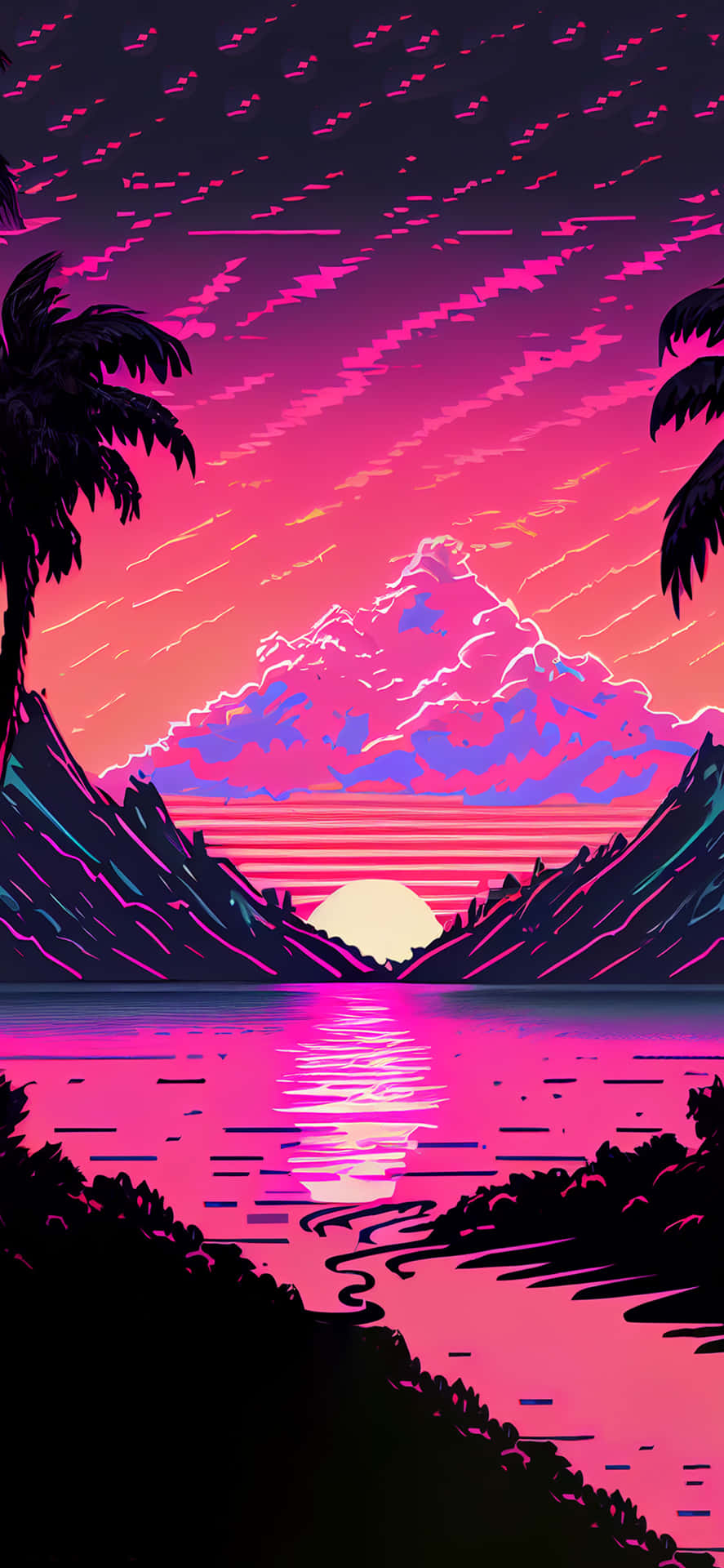 Beautiful Sunset Vaporwave Vector Illustration Background