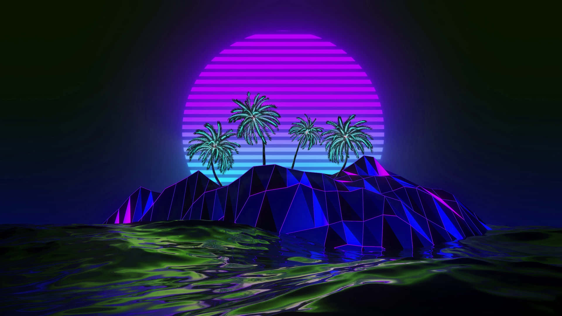 Island Night Vaporwave Background Illustration