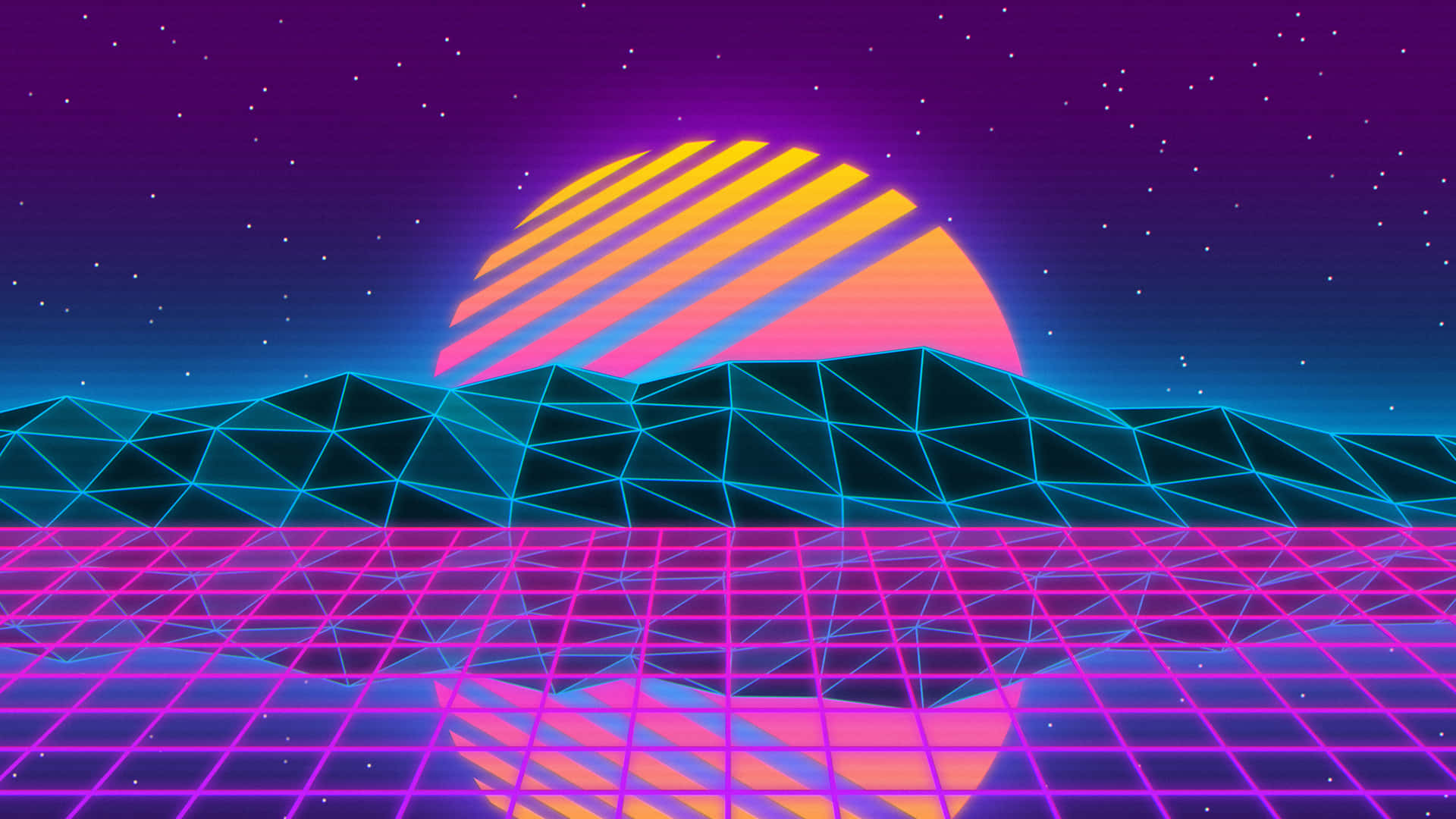 Neon Geometric Sunset Vaporwave Background