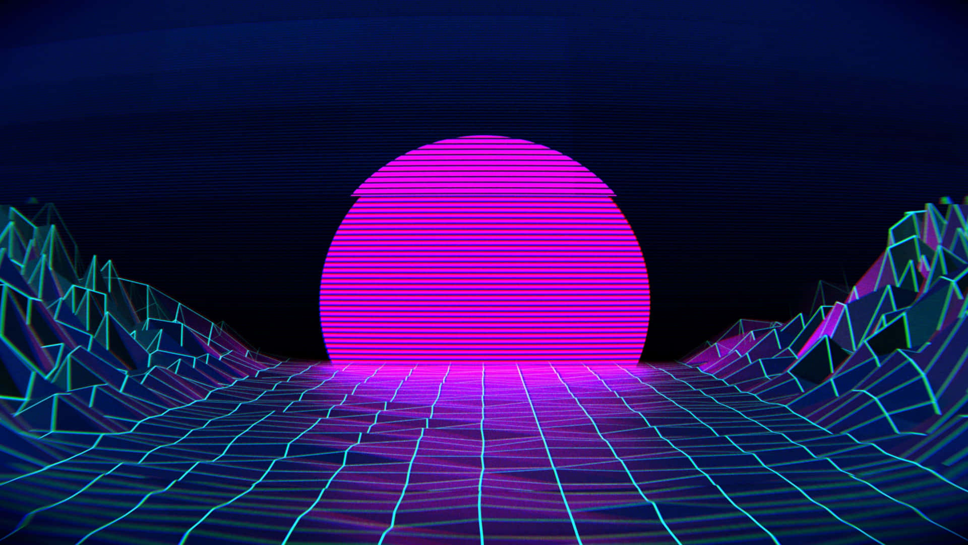 Vaporwave Neon Sunset Grid Background