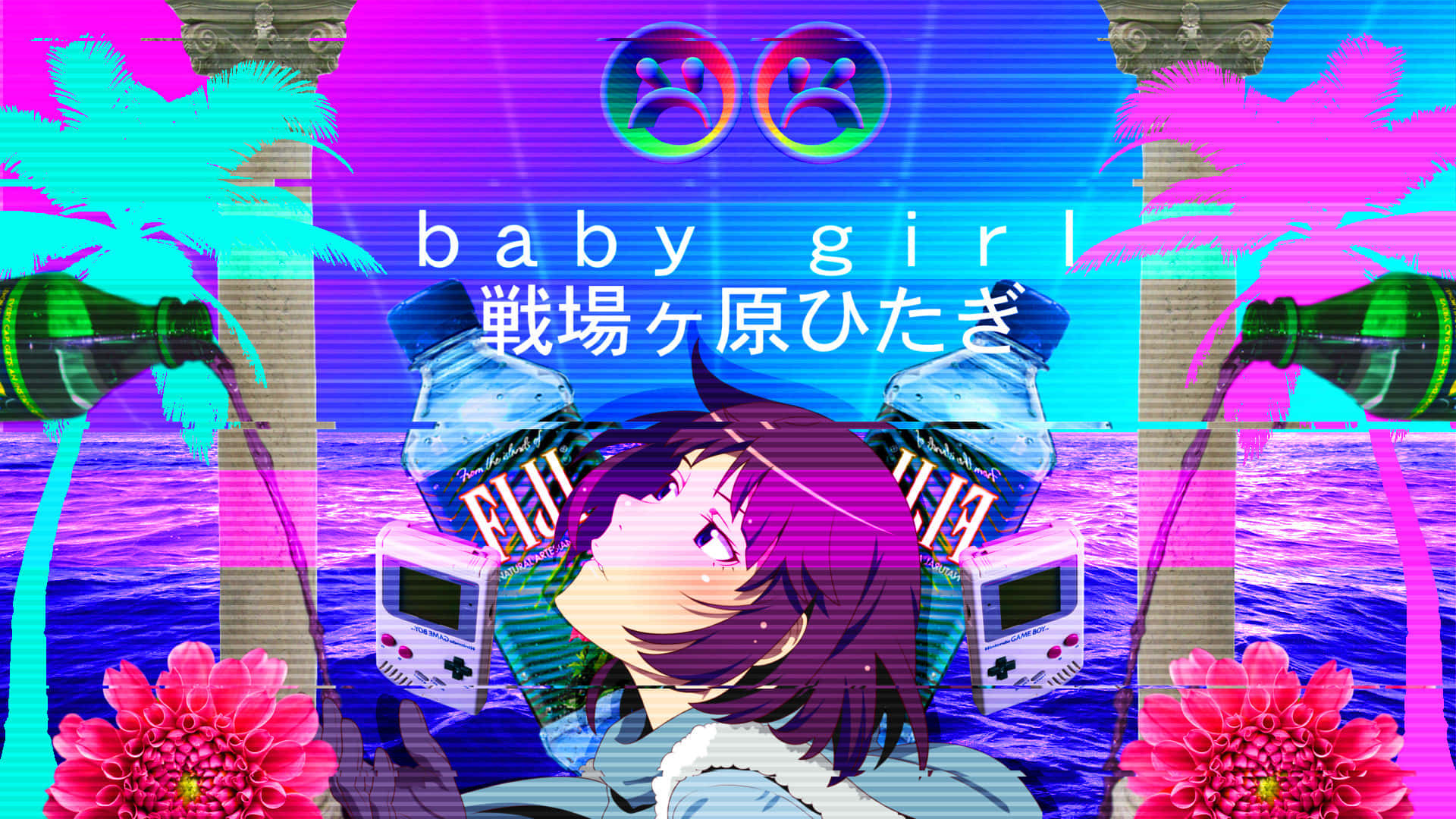 Anime Baby Girl Vaporwave Montage Background