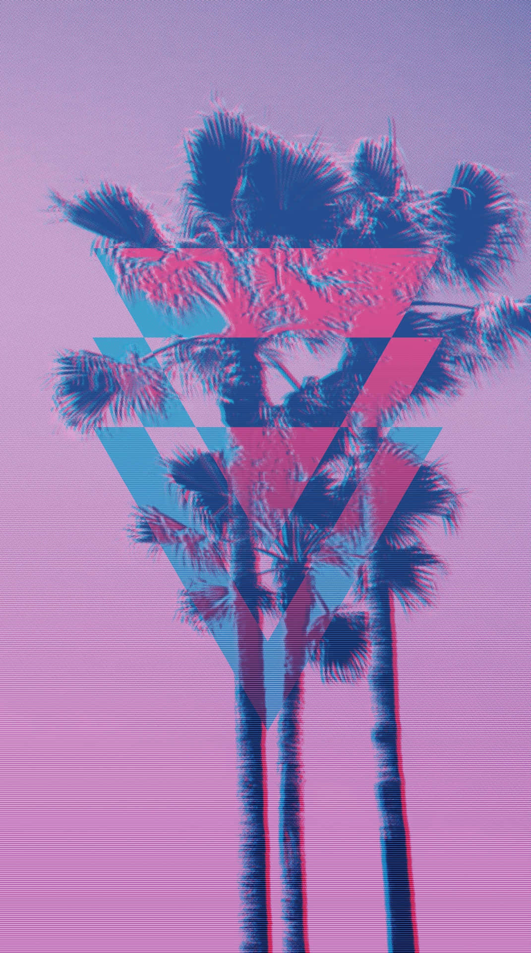 Palm Trees With Inverted Triangles Glitch Vaporwave Background