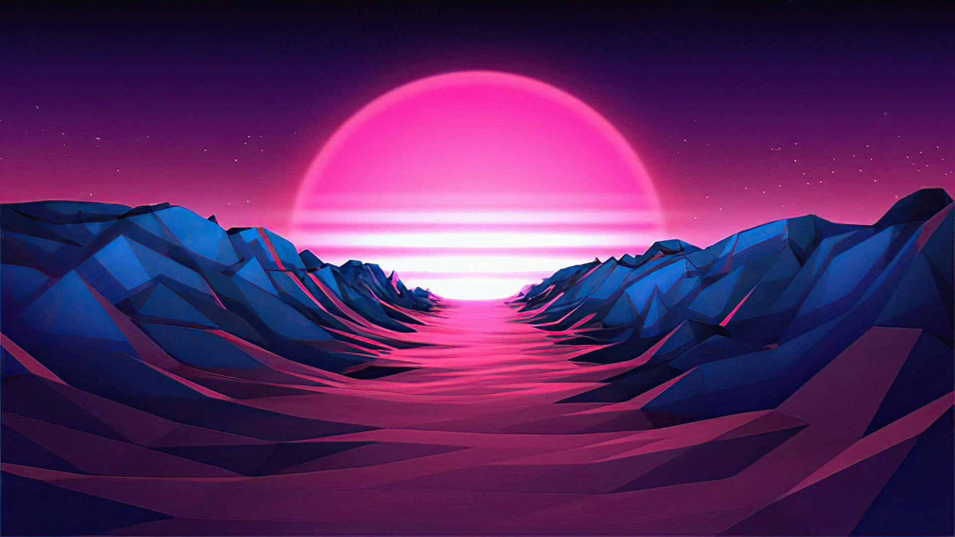 Pink Sunset Vaporwave Landscaped Background