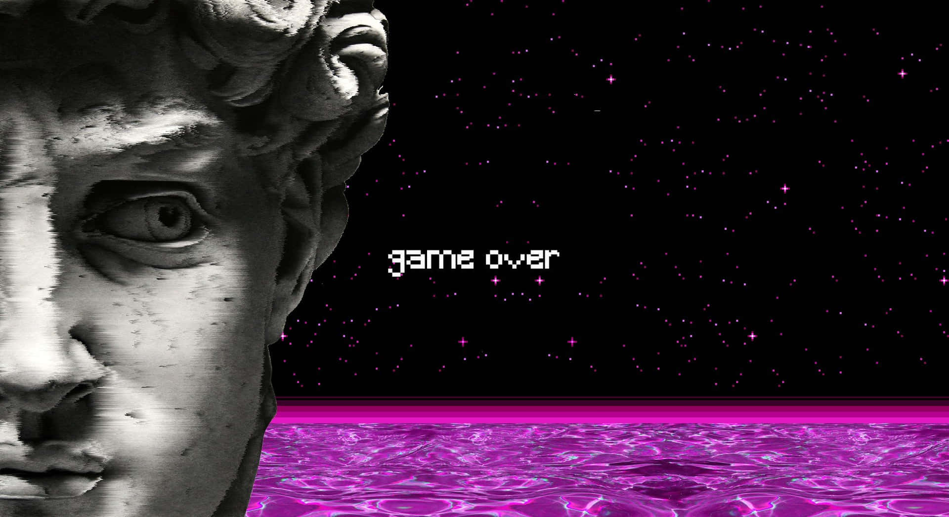 Game Over With David Sculpture Close Up Vaporwave Background