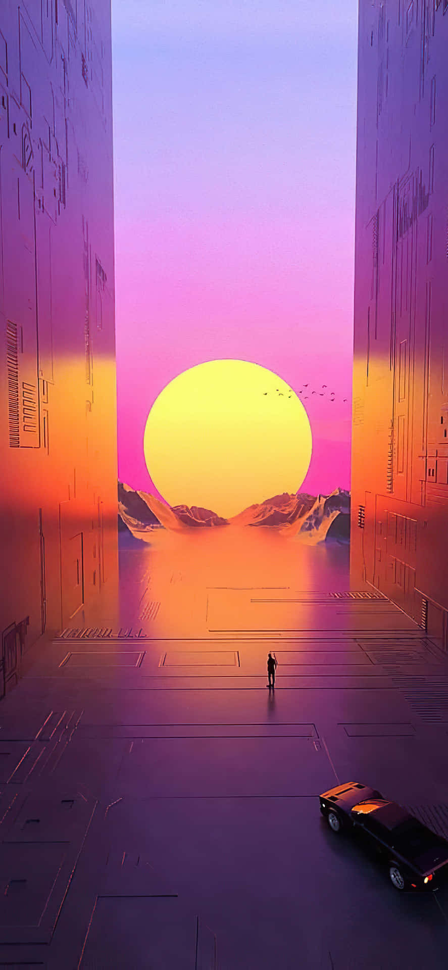 Pink Futuristic Sunset Vaporwave Digital Artwork Background