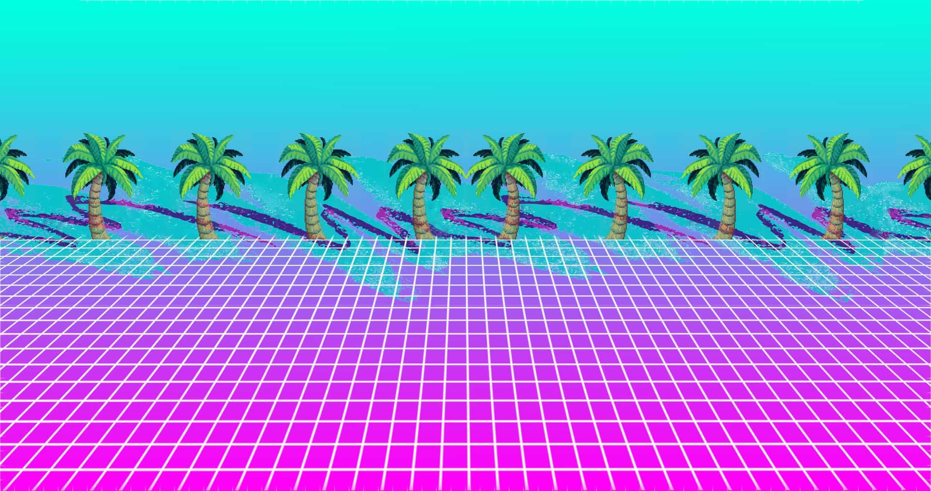 Simple Beach With Palm Trees Vaporwave Background