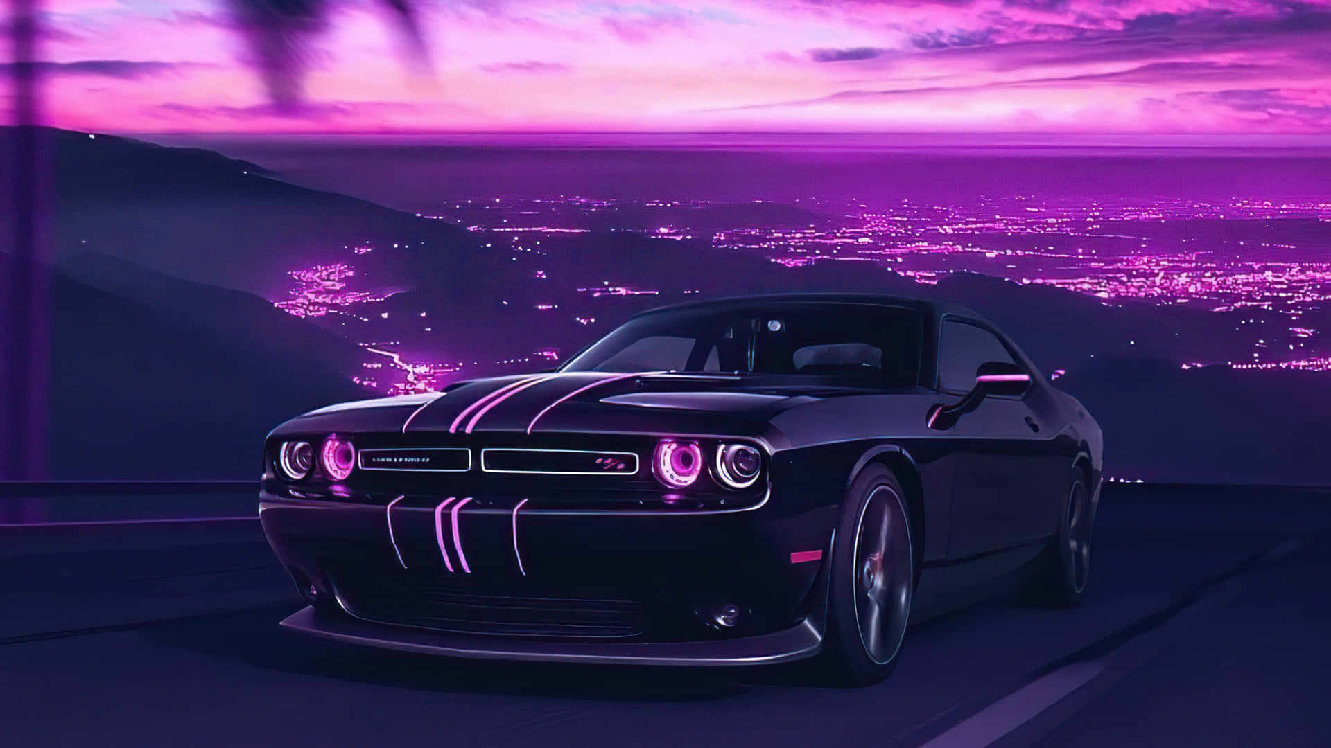 Vaporwave Dodge Challenger4 K U H D Wallpaper