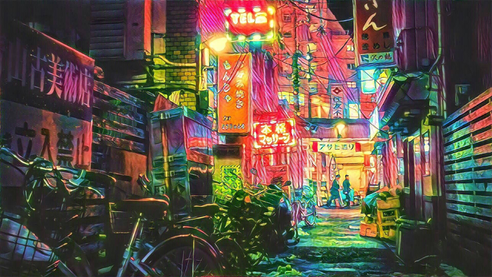 Vaporwave Street In Tokyo