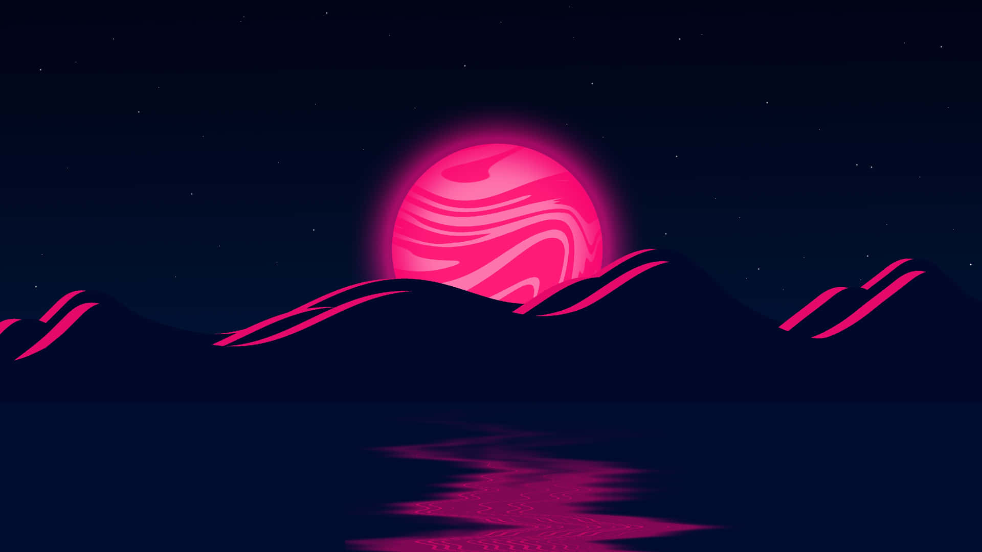 Coucher De Soleil Vaporwave Sur Des Vagues Numériques 4k Uhd Fond d'écran