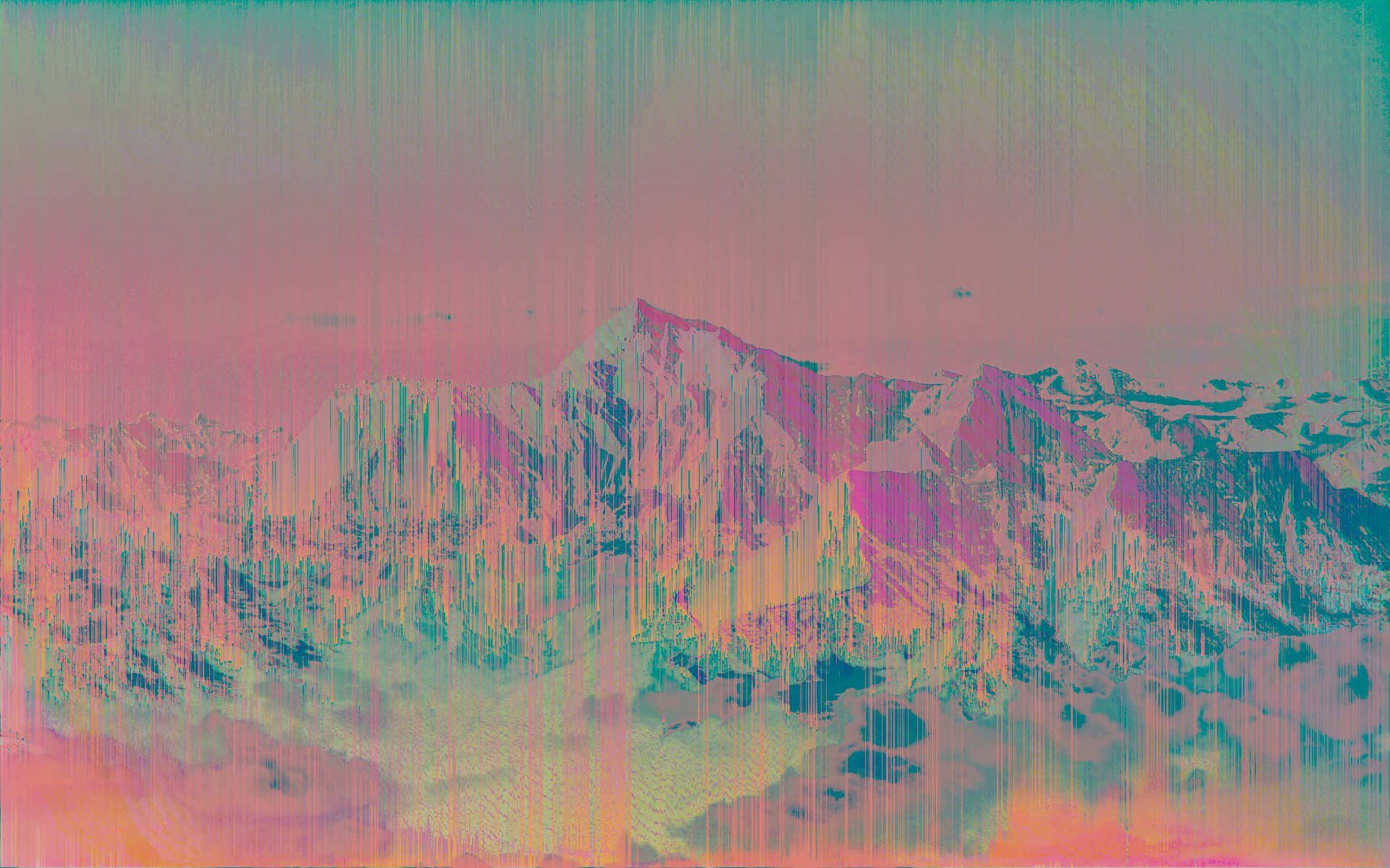 En maleri af bjerge med en regnbue farvet baggrund. Wallpaper