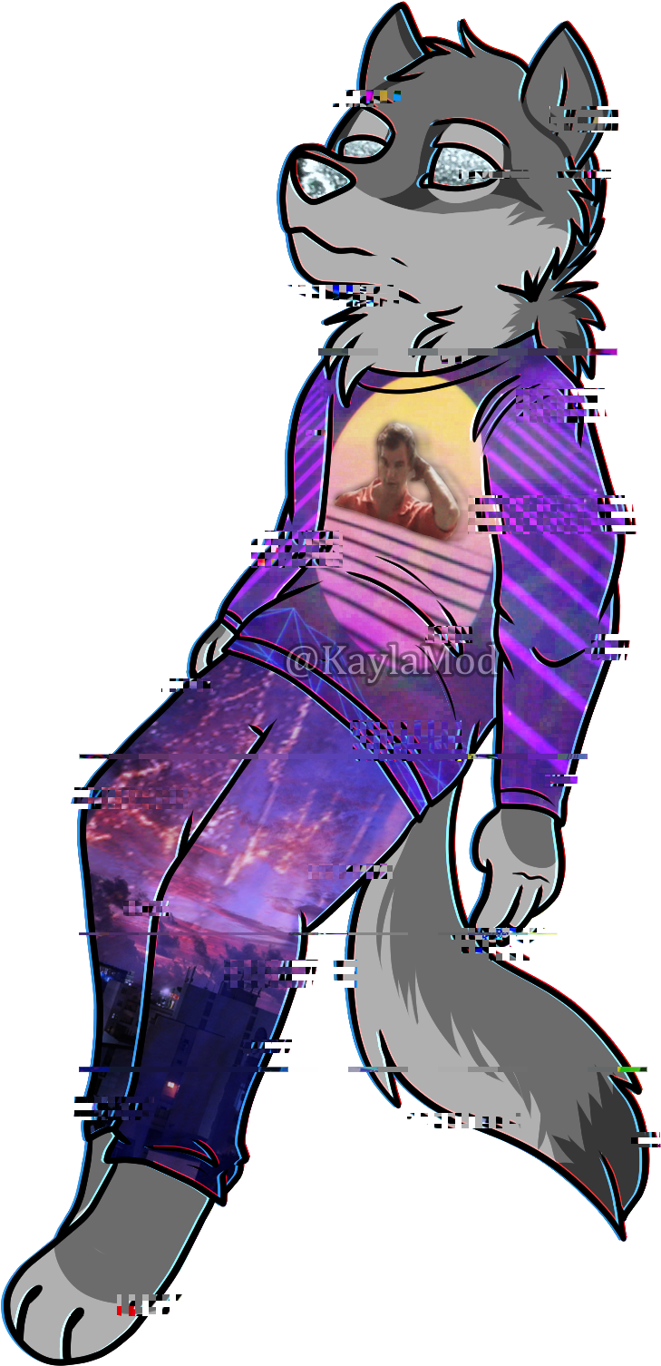 Vaporwave_ Anthro_ Wolf_ Character PNG