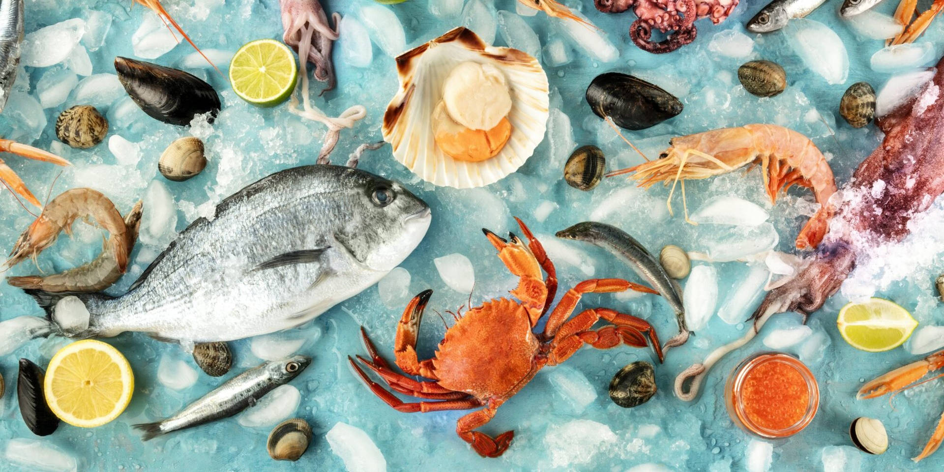 Variety Of Raw Seafoods Wallpaper