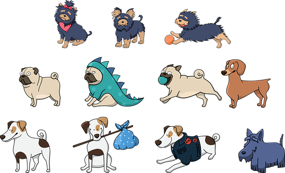Varietyof Cartoon Dogs Illustration PNG