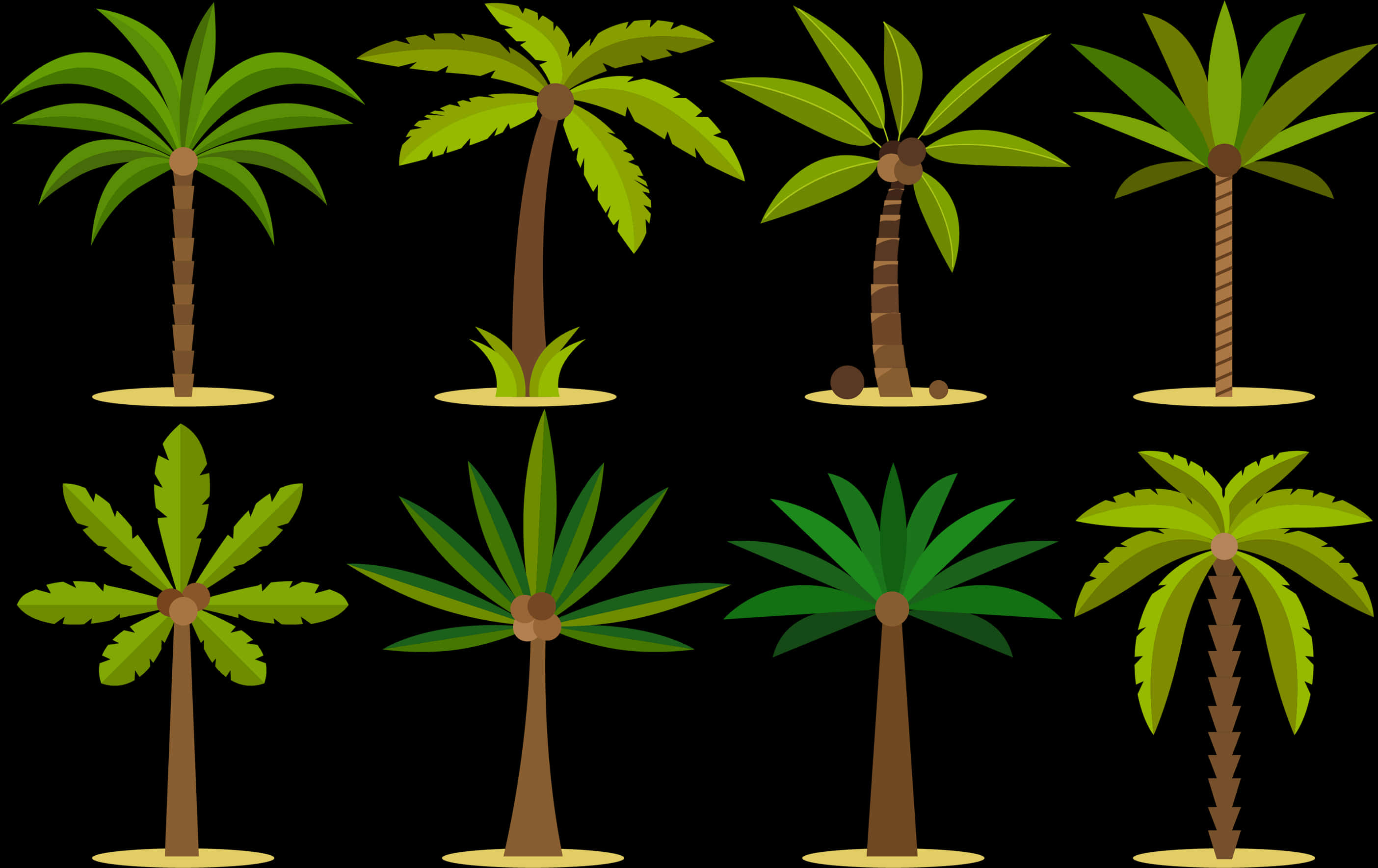 Varietyof Cartoon Palm Trees PNG