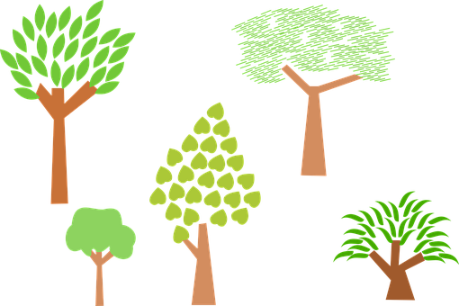 Varietyof Cartoon Trees Vector PNG