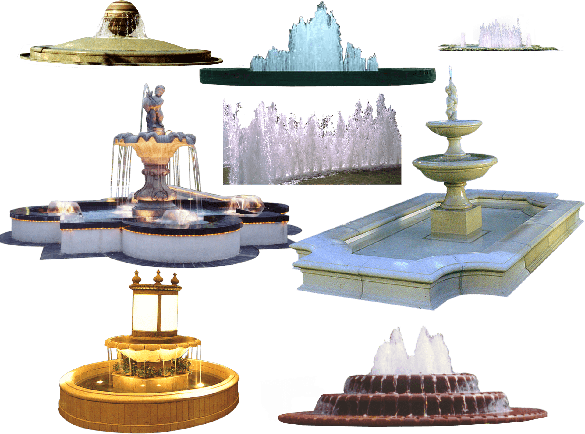 Varietyof Fountains Collage PNG