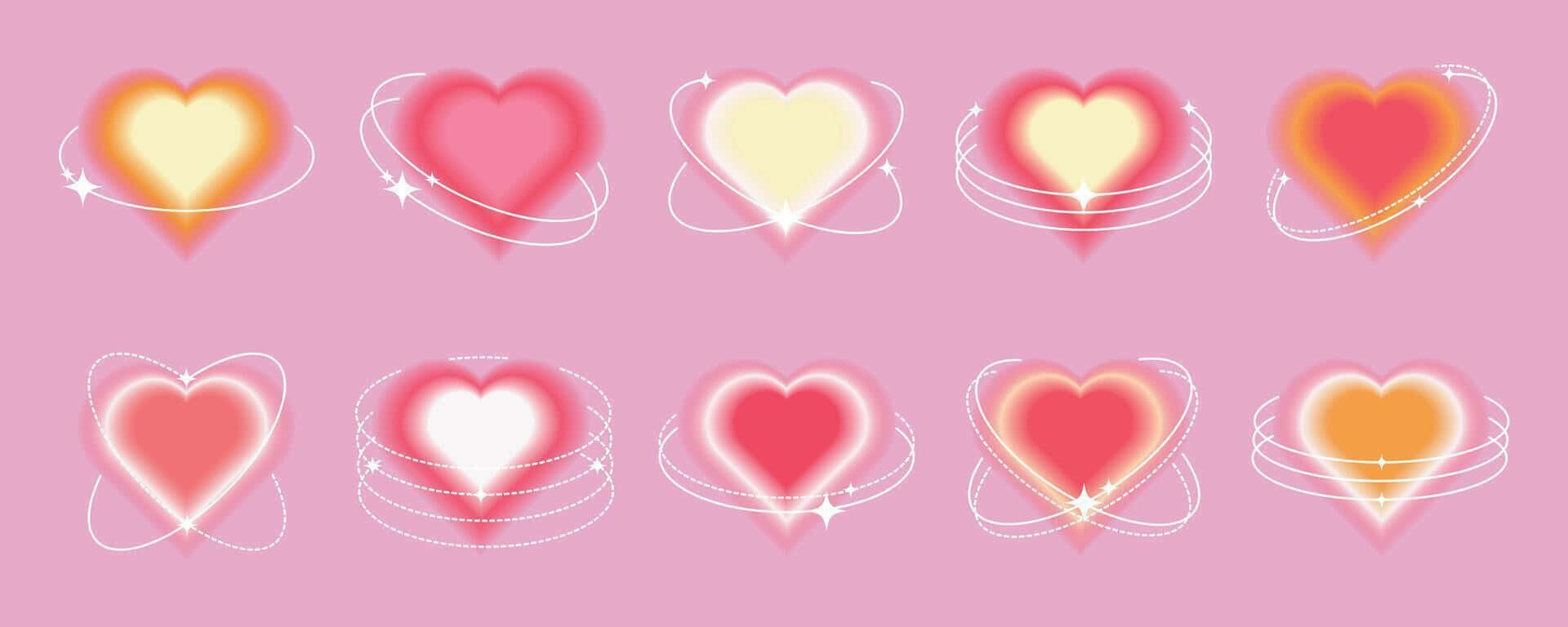 Varietyof Heartswith Aurason Pink Background Wallpaper