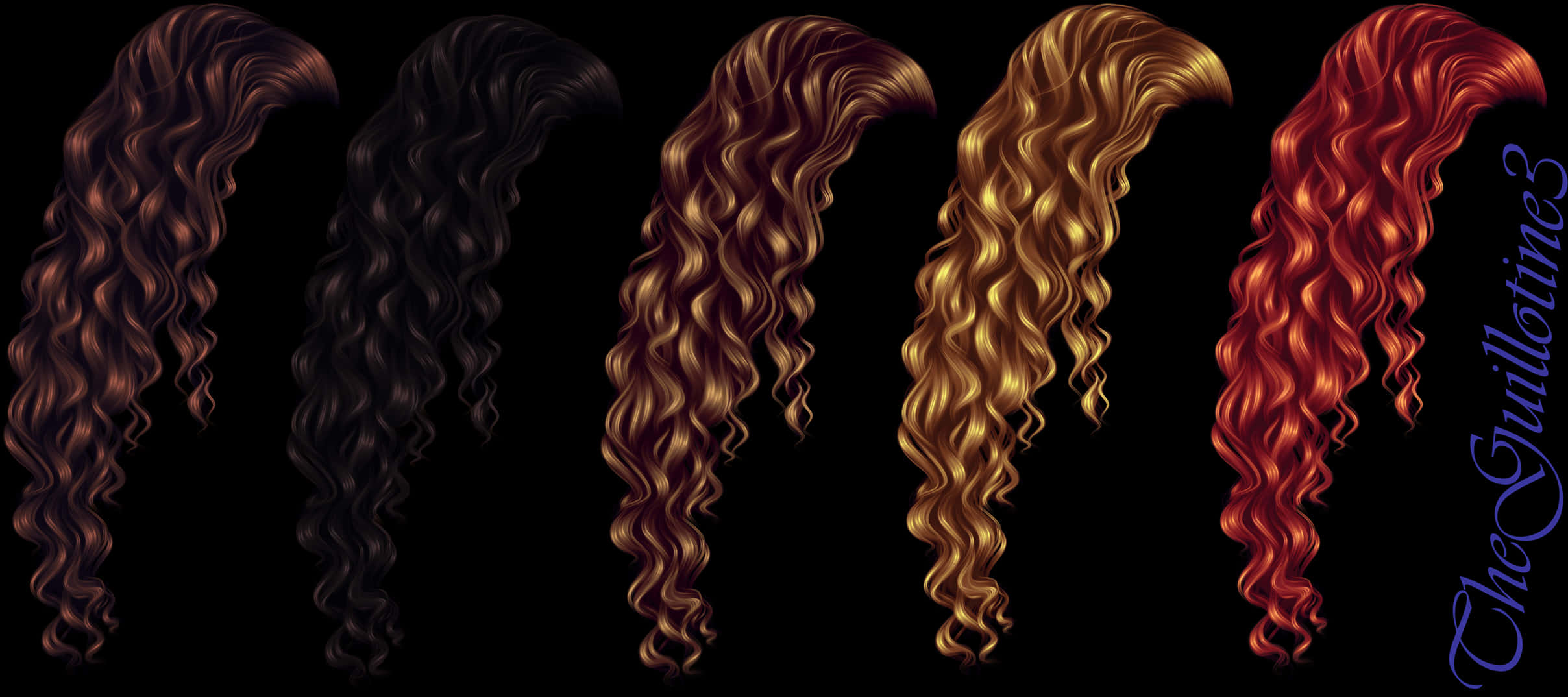 Varietyof Long Curly Hair Colors PNG