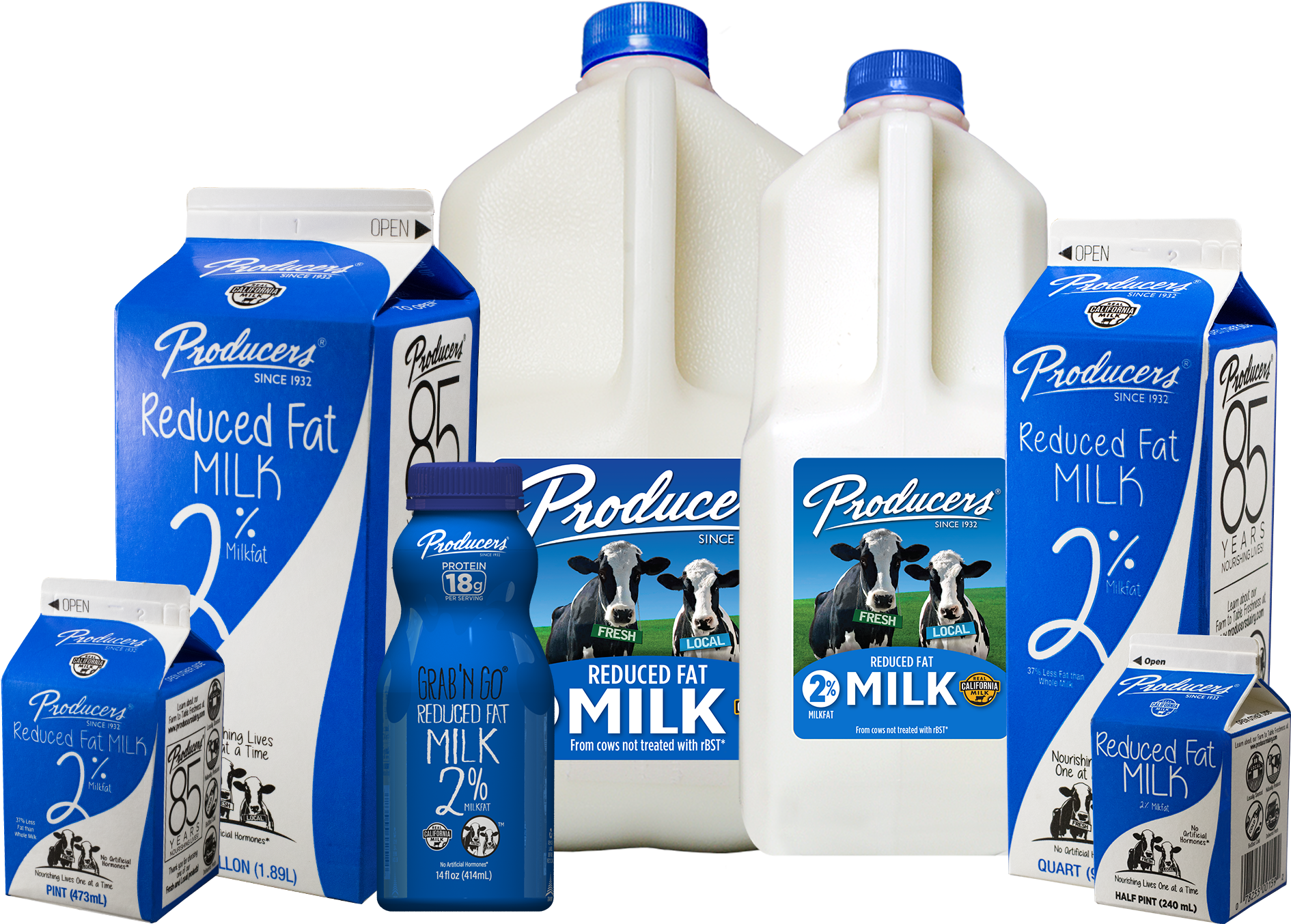 Varietyof Producers Reduced Fat Milk Cartons PNG
