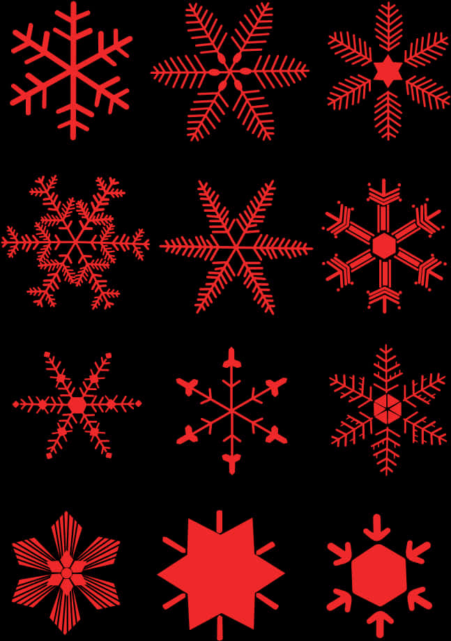 Varietyof Red Snowflakeson Black Background PNG