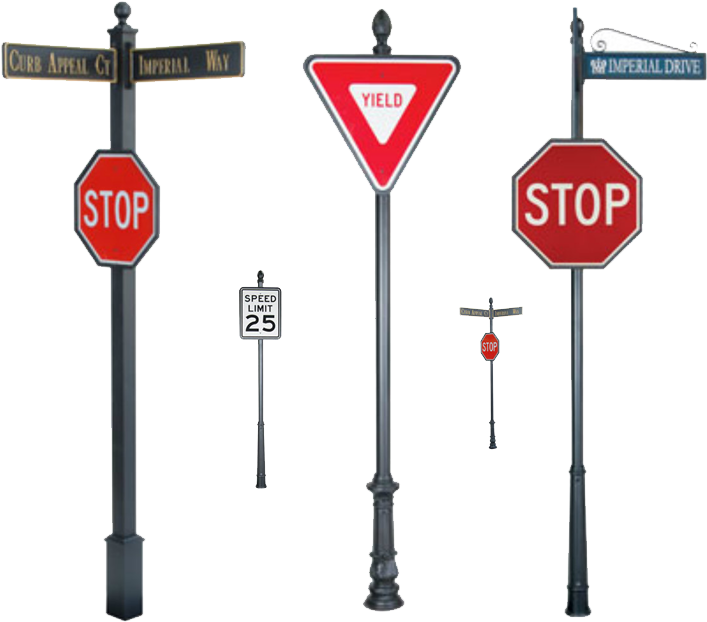 Varietyof Road Signson Poles PNG