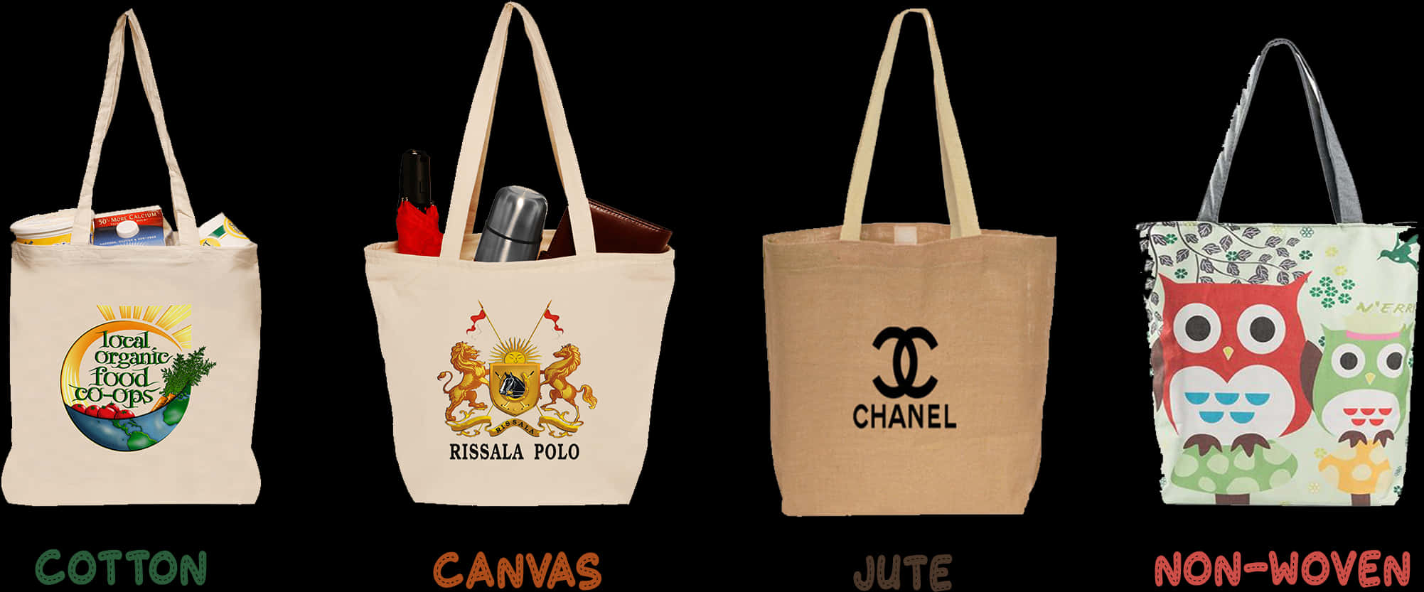 Varietyof Tote Bags Materials PNG