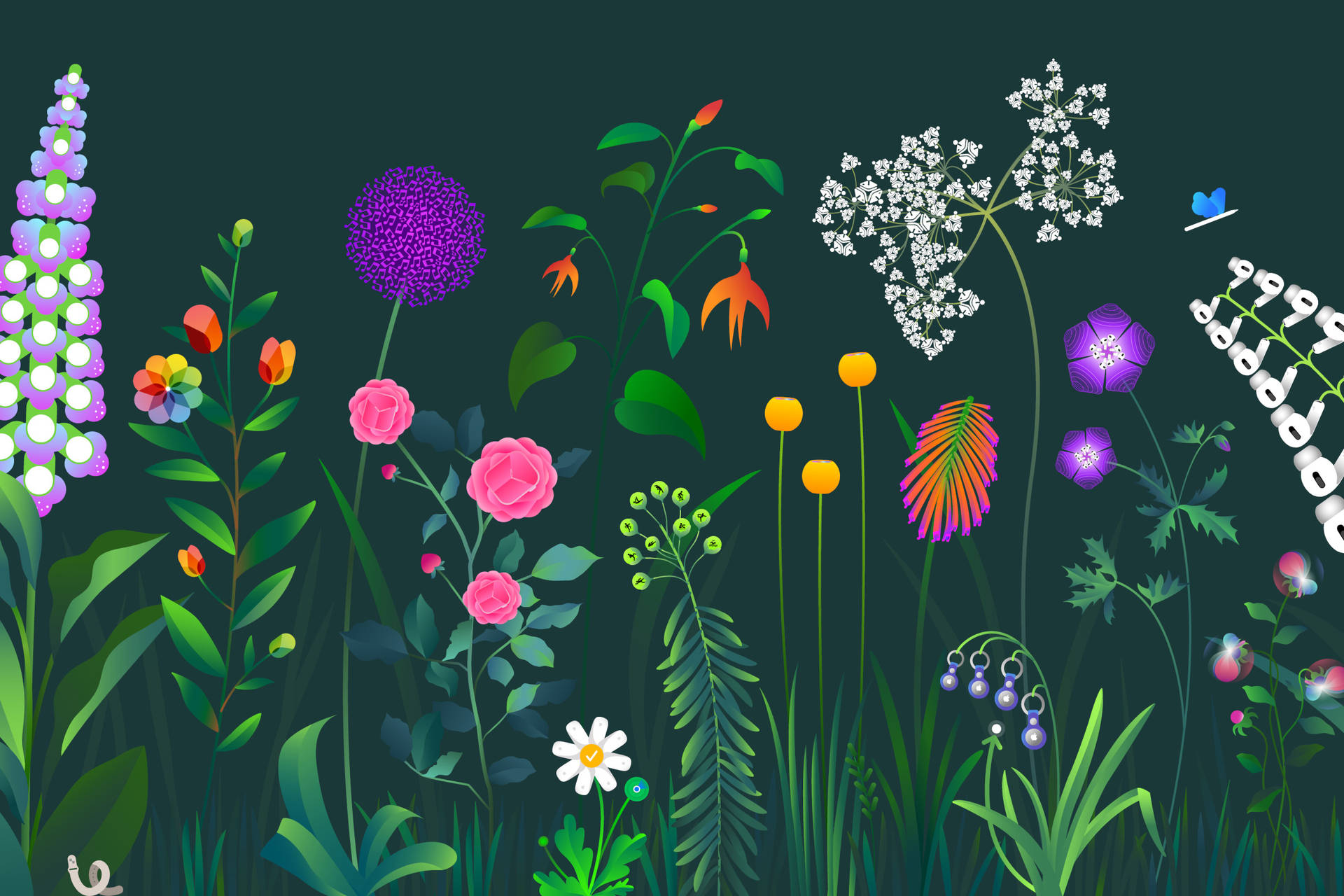 Various Colorful Plants With Flowers Vector Art Background