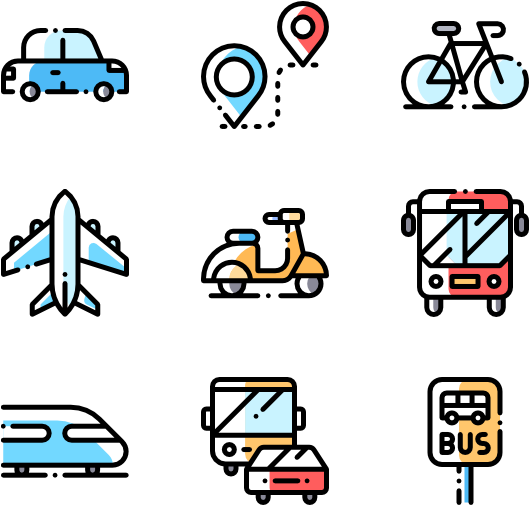 Various Transportation Modes Icons PNG
