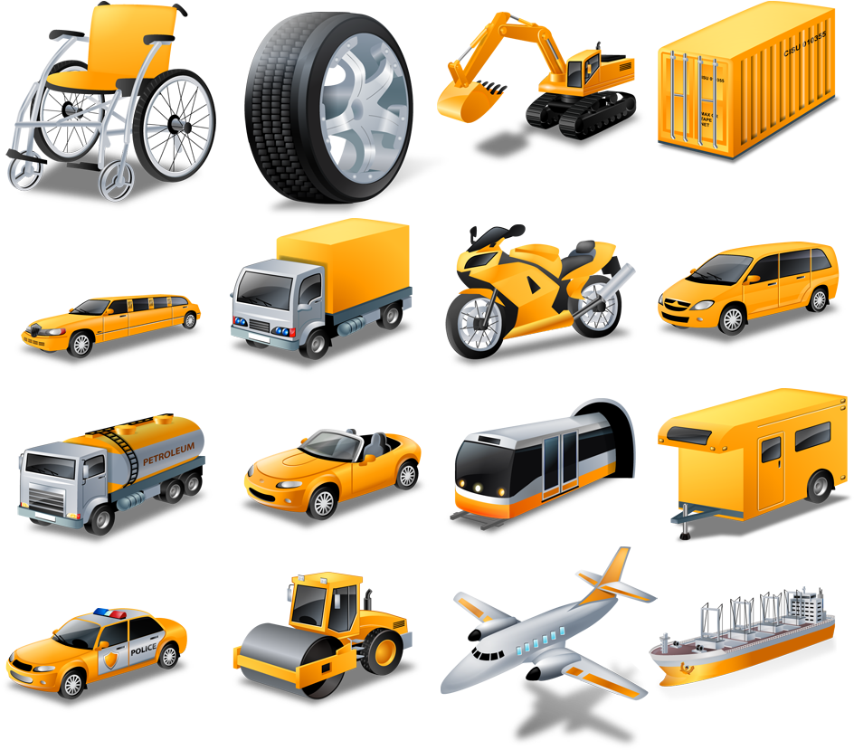 Various Transportation Vehicles Isometric Set PNG