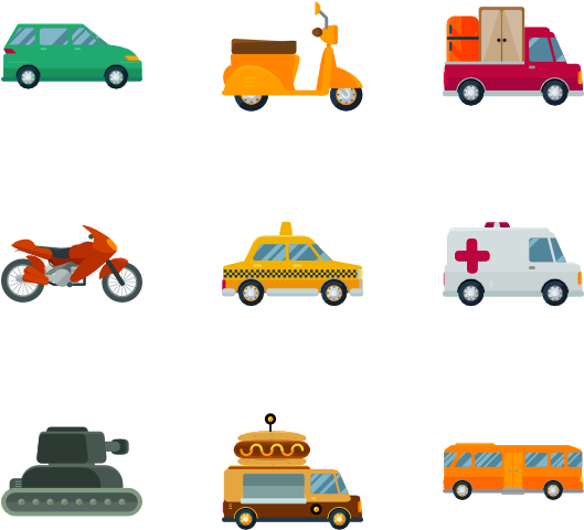 Various Vehicles Vector Illustration PNG