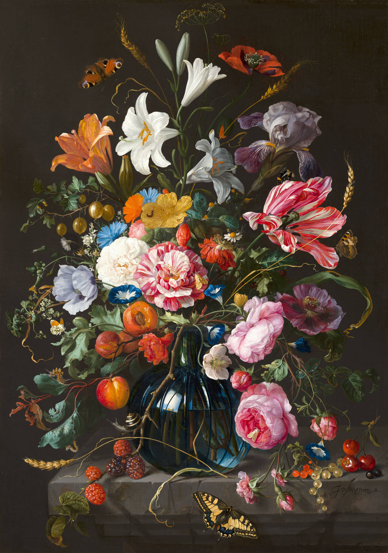 Gemäldeeines Blumenstraußes In Einer Vase Von De Heem Wallpaper