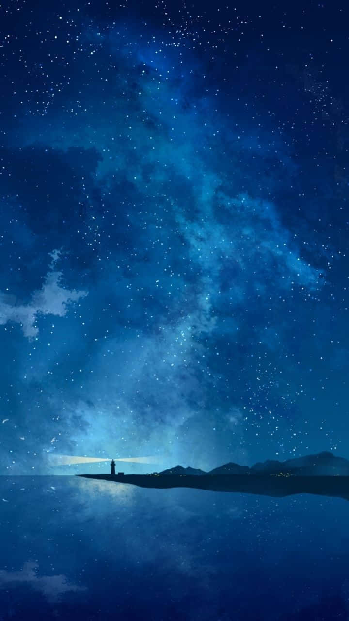 Weitläufigerozean Mit Leuchtturm - Nachts Anime Wallpaper