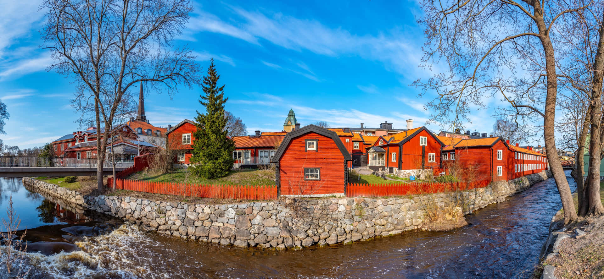 Vasteras Sweden Traditional Red Houses Wallpaper