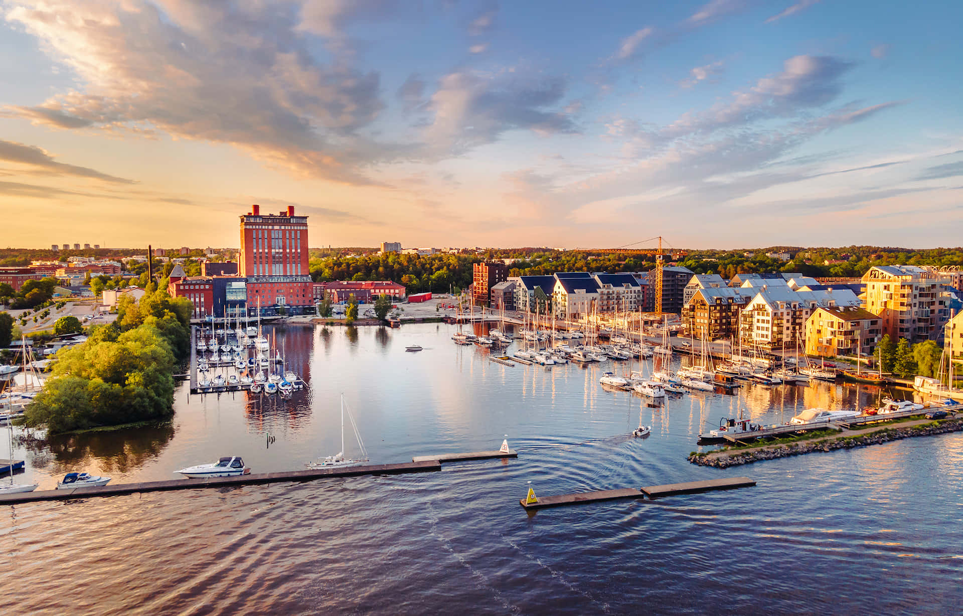 Vasteras Sweden Waterfront Sunset Wallpaper