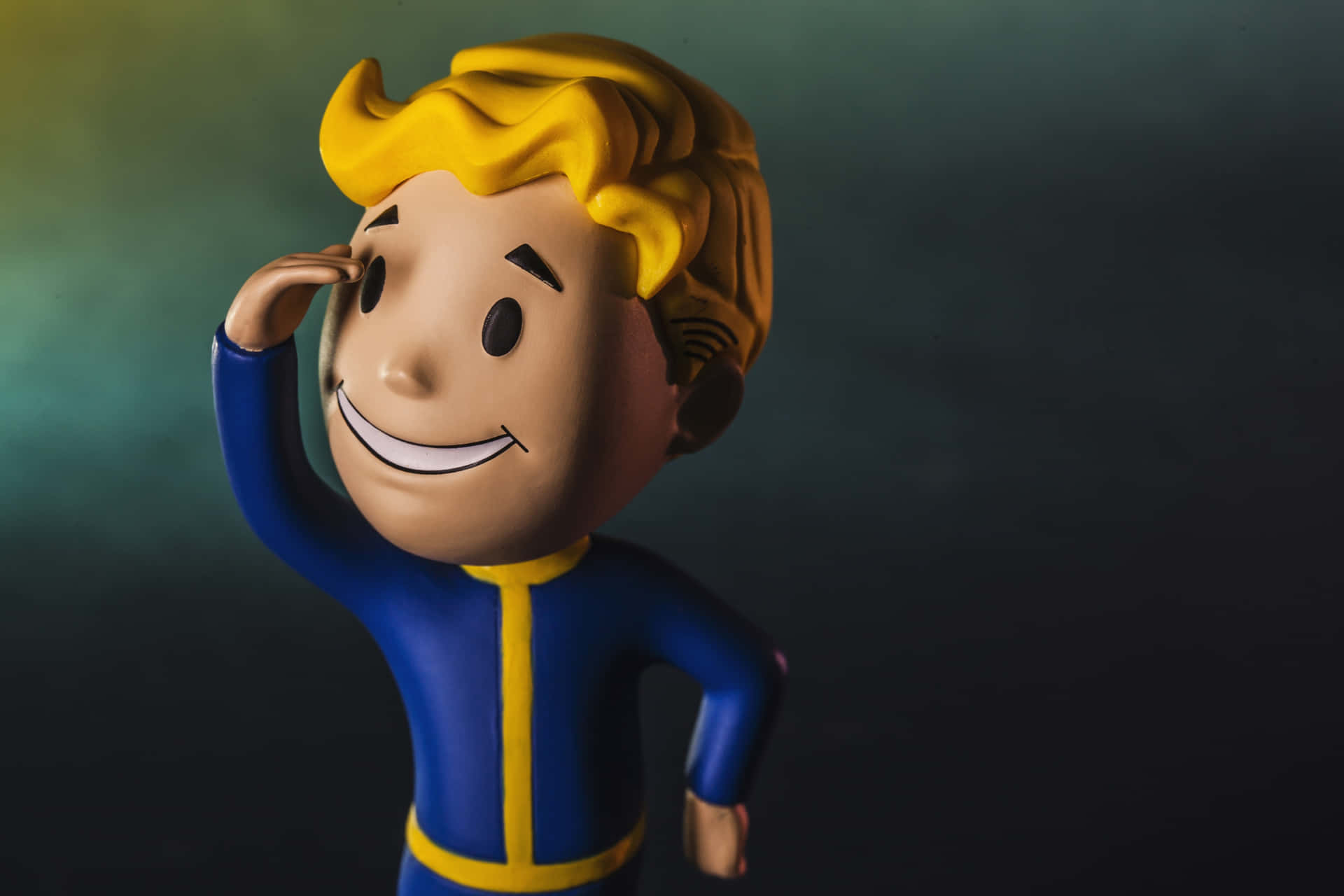 Vault Boy, den officielle maskot for Fallout, præger tapetet. Wallpaper