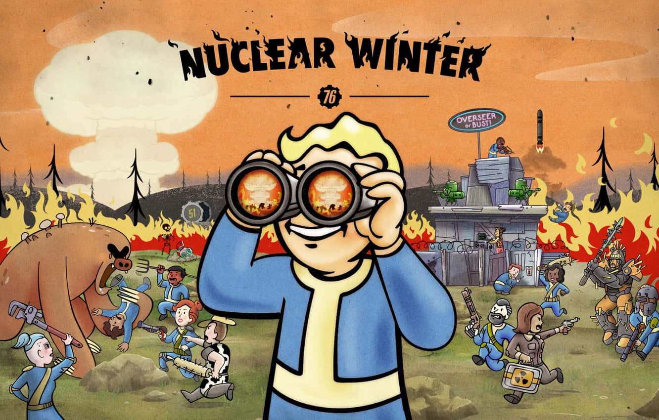 Spil Fallout 76 med Vault Boy som overvåger. Wallpaper