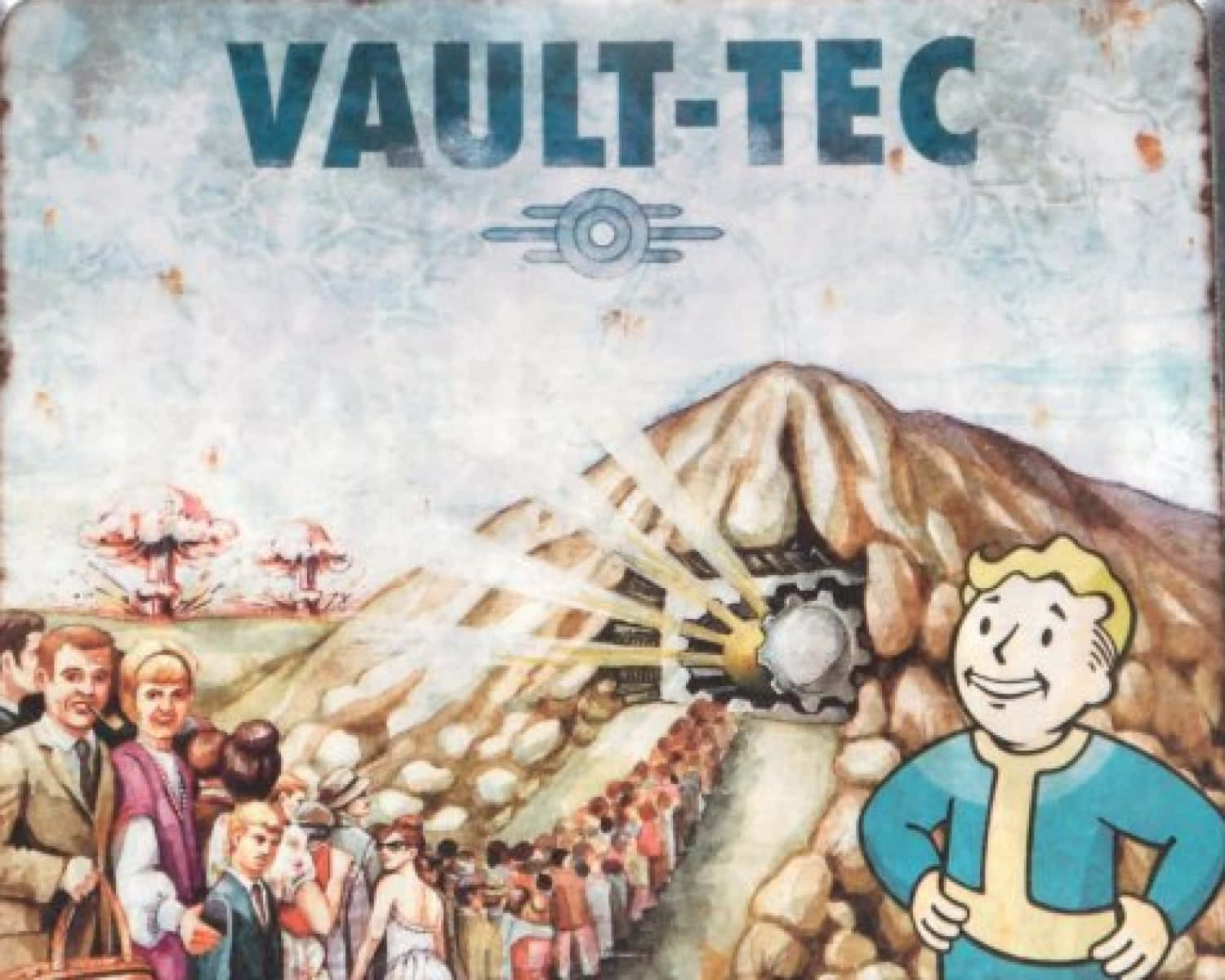 Vault-Tec Corporation Logo with Pre-War Background Wallpaper