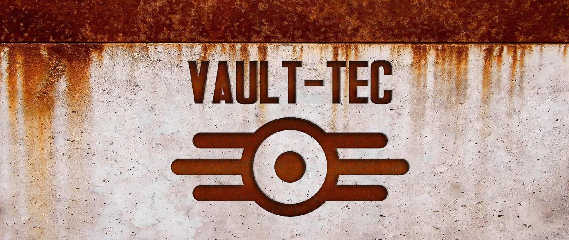 Vault-Tec logo on a rustic surface Wallpaper