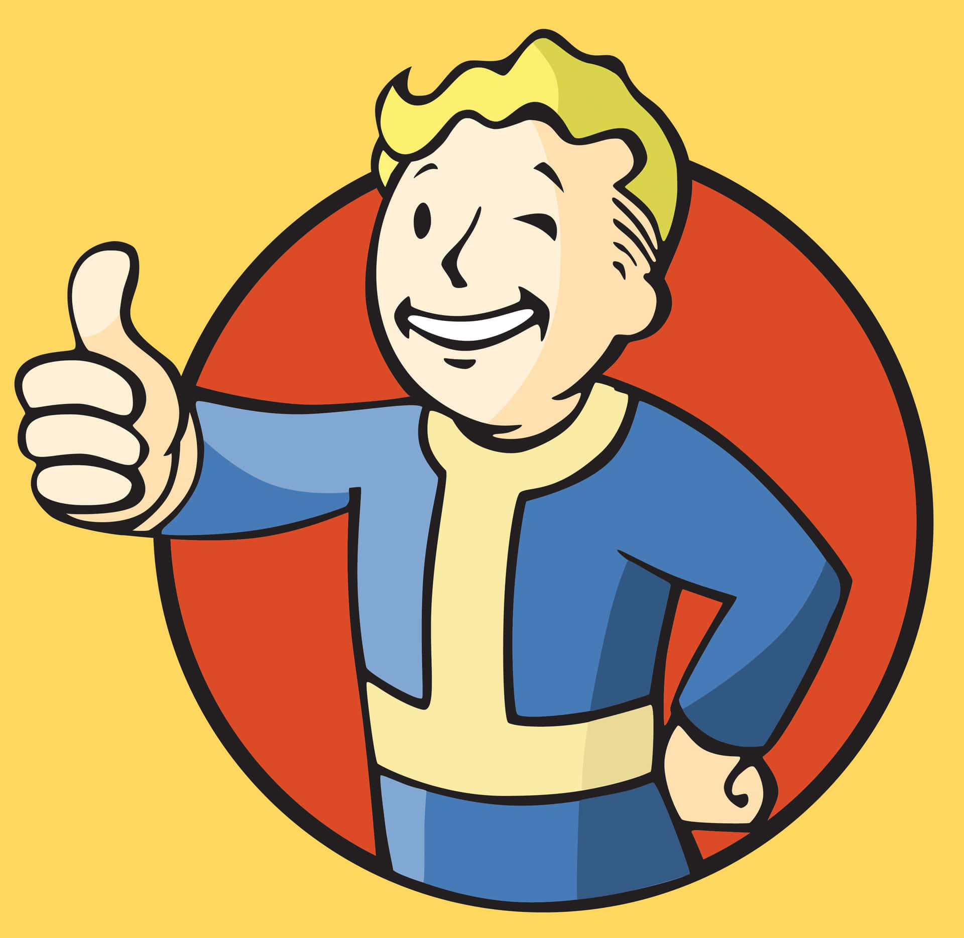 Vault-Tec's iconic logo on a bright blue background Wallpaper