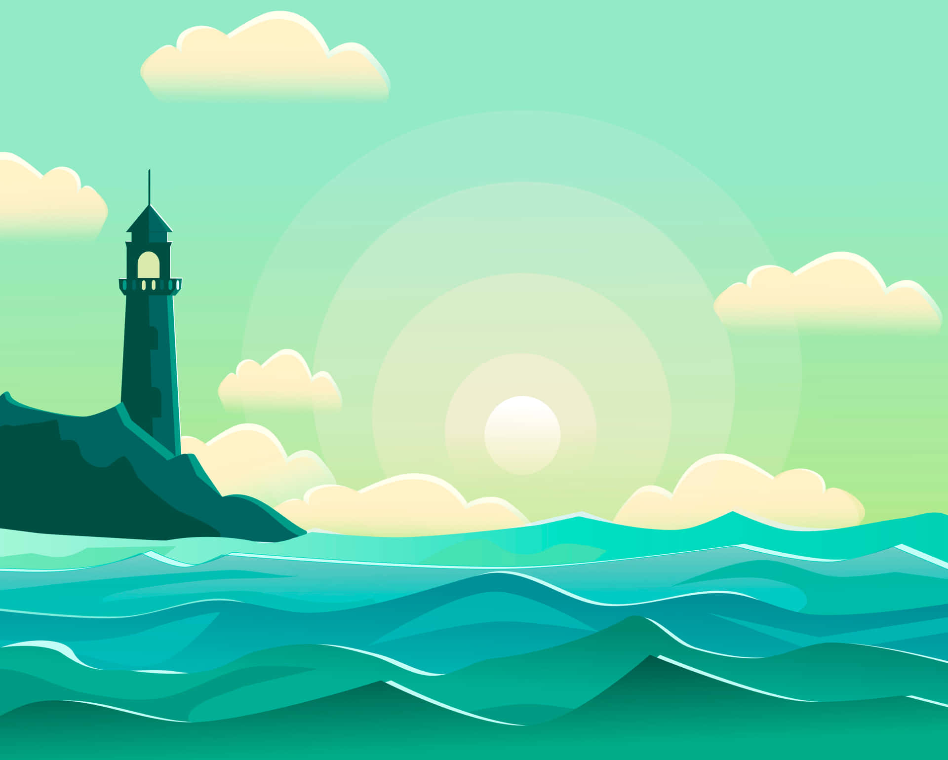 Lighthouse And Ocean Vector Background