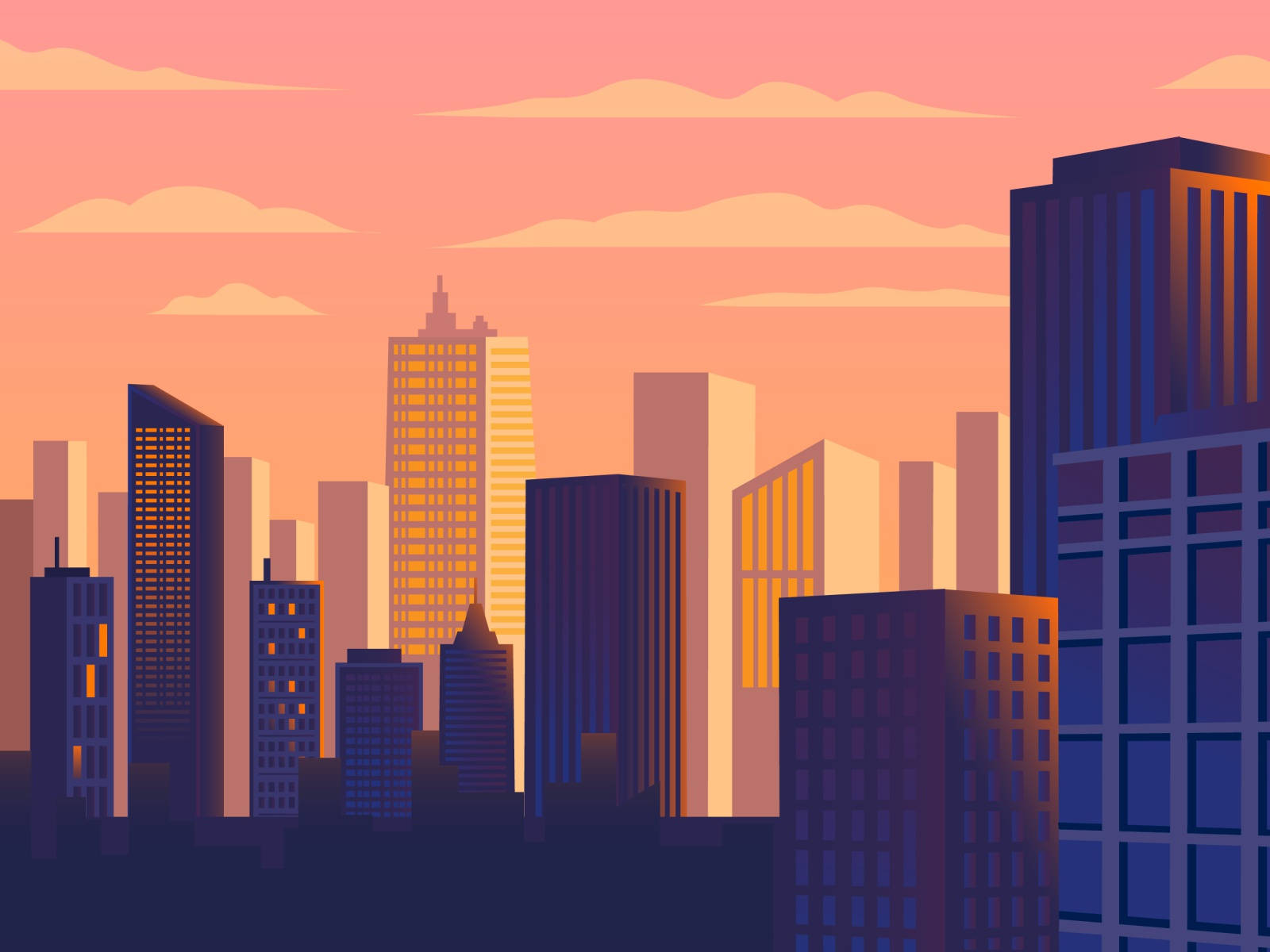 Vector City Background In Sunset Wallpaper