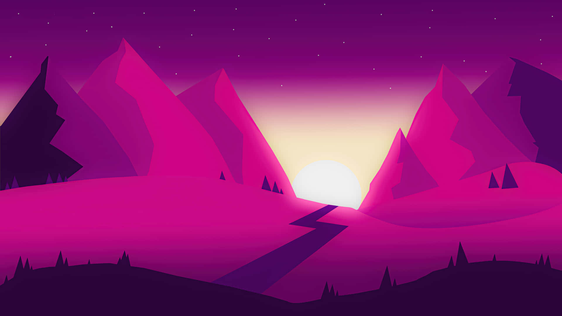 Vector Of Mountains At Dawn Minimal Background Wallpaper