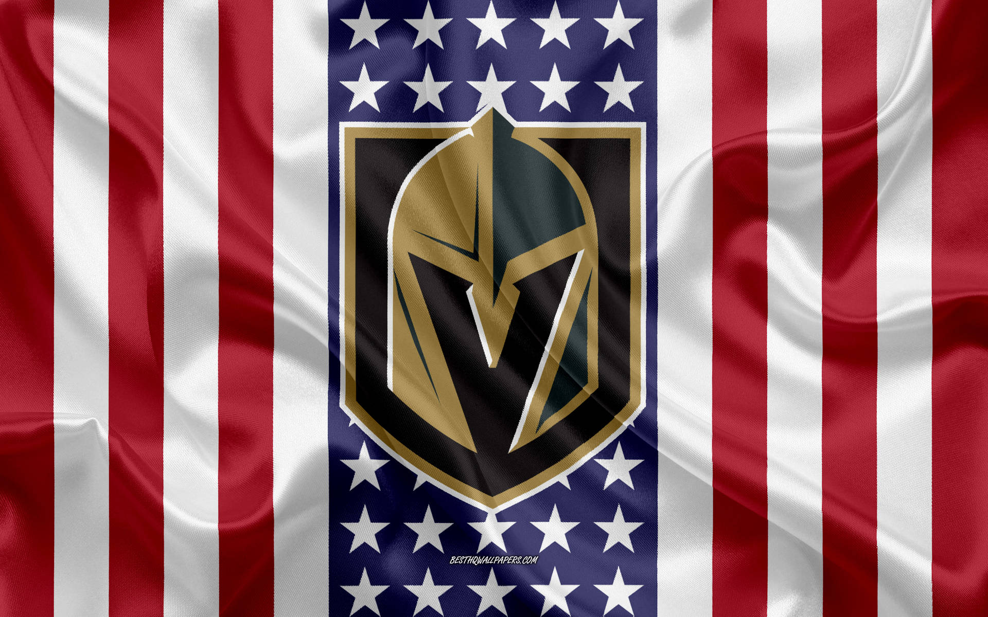 Vegas Golden Knights Emblem On US Flag Wallpaper