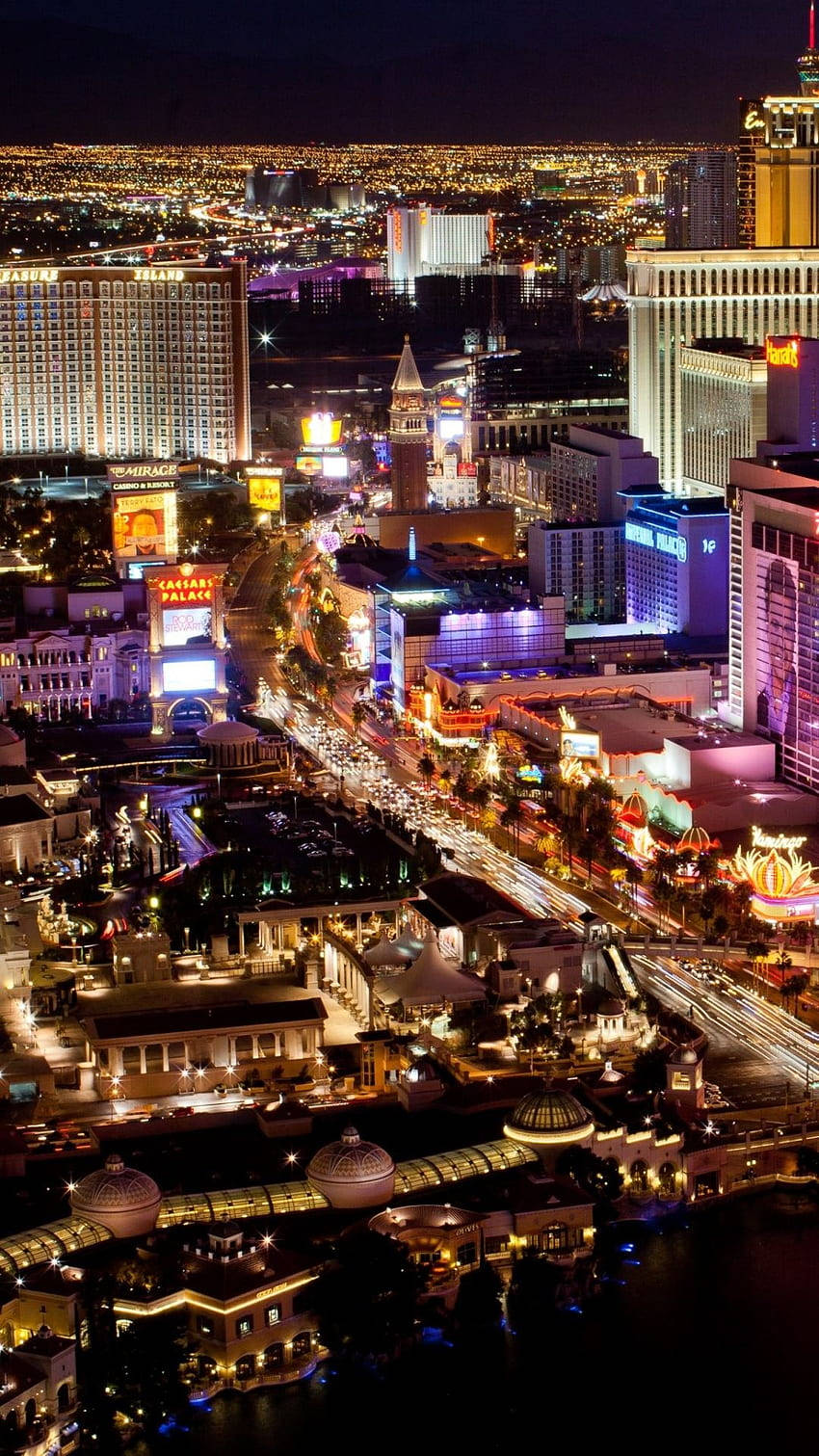 Aerial Shot In Vegas At Night Iphone Wallpaper